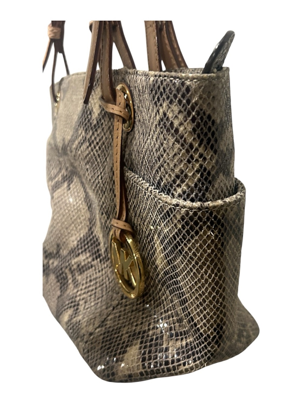 Michael Kors Snake-Print Tote in Tan and Black - Picture 3 of 8